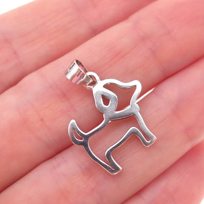 925 Sterling Silver Round-Cut C Z Dog Charm Pendant