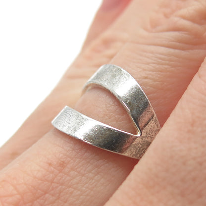 925 Sterling Silver Vintage Modernist Crisscross Oxidized Ring Size 7.25