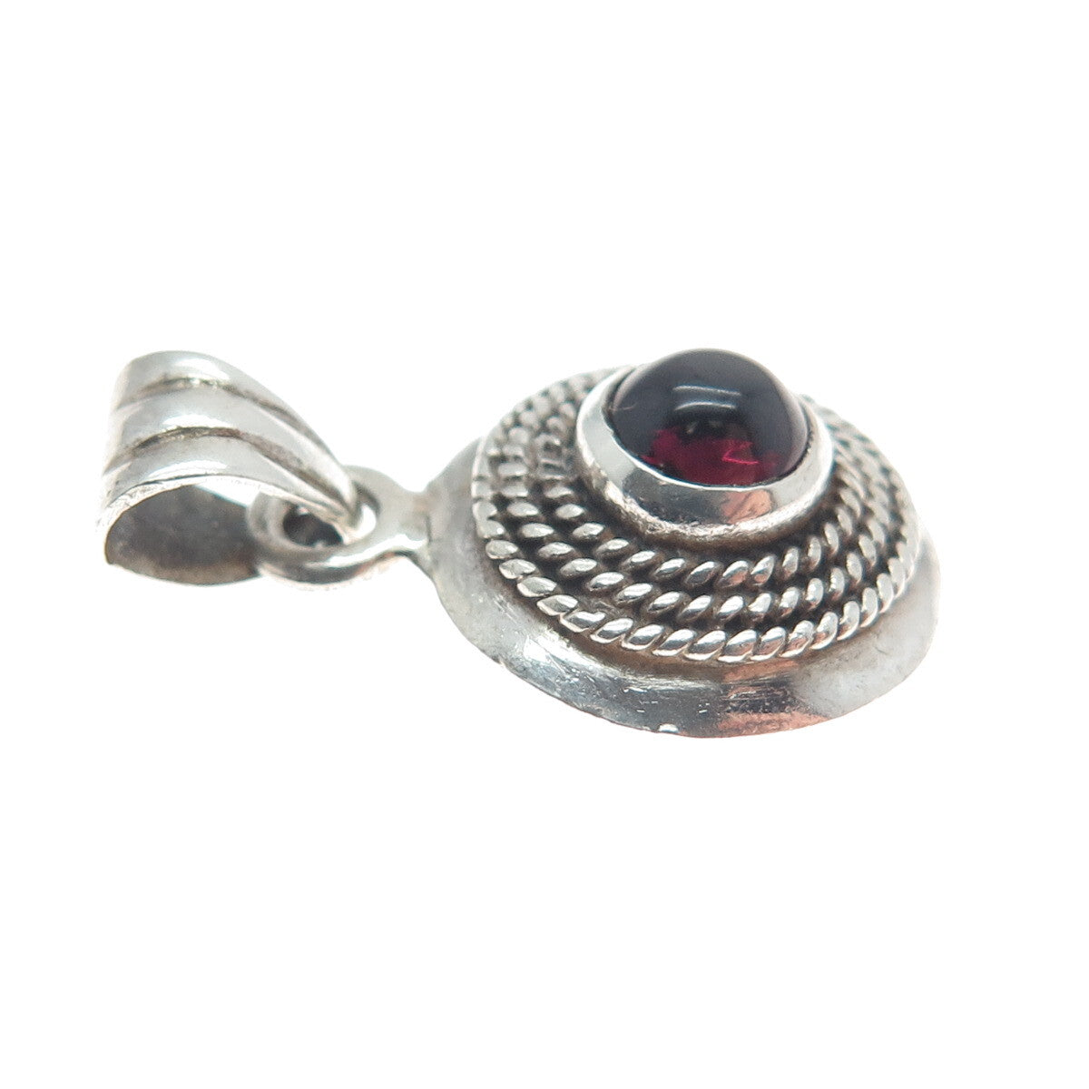 925 Sterling Silver Vintage Real Red Garnet Roped Minimalist Charm Pendant