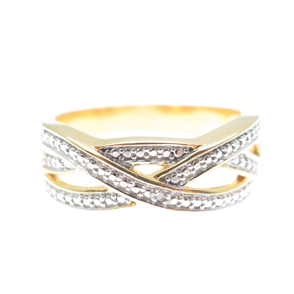 925 Sterling Silver Gold Plated Real Diamond Accent Crisscross Ring Size 9.25