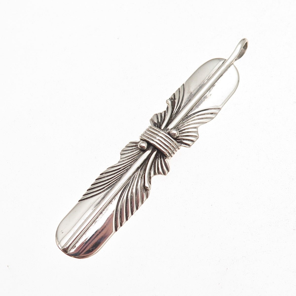 Old Pawn 925 Sterling Silver Vintage Southwestern Feather Tribal Charm Pendant