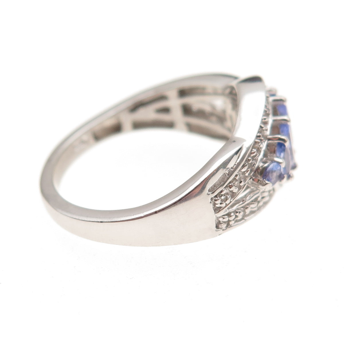 Chuck Clemency 925 Sterling Silver Real Tanzanite & White Topaz Ring Size 8