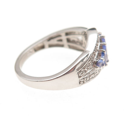Chuck Clemency 925 Sterling Silver Real Tanzanite & White Topaz Ring Size 8