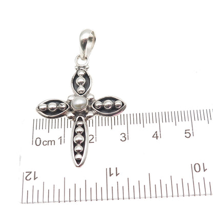 Silpada 925 Sterling Silver Vintage Real Pearl Beaded Cross Charm Pendant