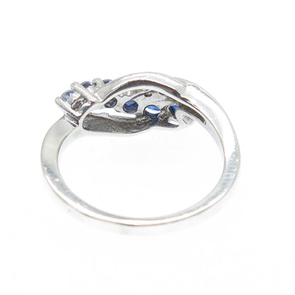 FD Felicia Design 925 Sterling Silver Real Diamond & Sapphire Ring Size 5.75