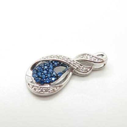 925 Sterling Silver White & Blue C Z Slide Pendant