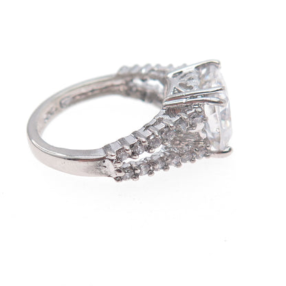 ANNIKA WITT 925 Sterling Silver Cushion & Round-Cut C Z Engagement Ring Size 6