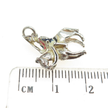 925 Sterling Silver Vintage Enamel Horse Rider 3D Pendant