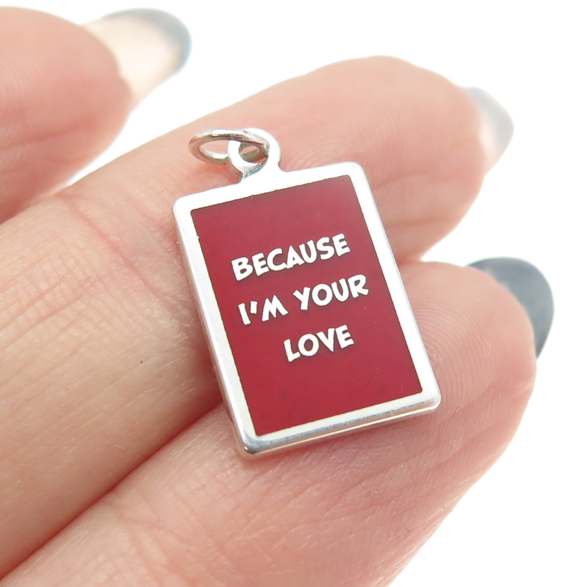 925 Sterling Silver Red Enamel "Because I'm Your Love" Minimalist Charm Pendant