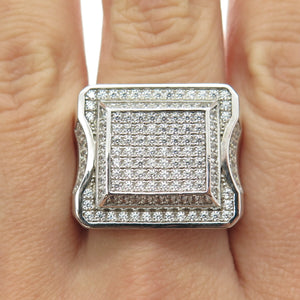 925 Sterling Silver Pave C Z Domed Ring Size 10