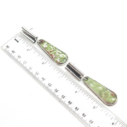 925 Sterling Silver Vintage Modernist Green Ceramic Dangling Earrings