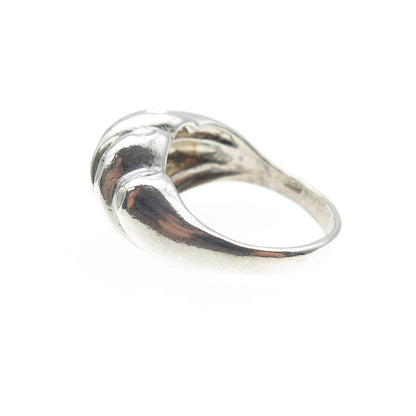 925 Sterling Silver Vintage Modernist Ribbed Dome Oxidized Ring Size 7