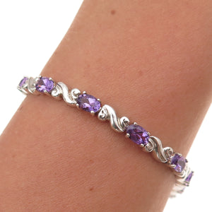 Michelle Albala 925 Sterling Silver Vintage Real Amethyst Bracelet 7.25"
