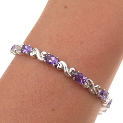 Michelle Albala 925 Sterling Silver Vintage Real Amethyst Bracelet 7.25"