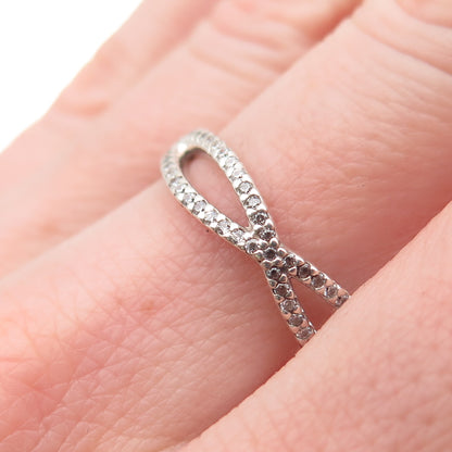 Pandora 925 Sterling Silver Round-Cut C Z Crossed Paths Ring Size 8.25