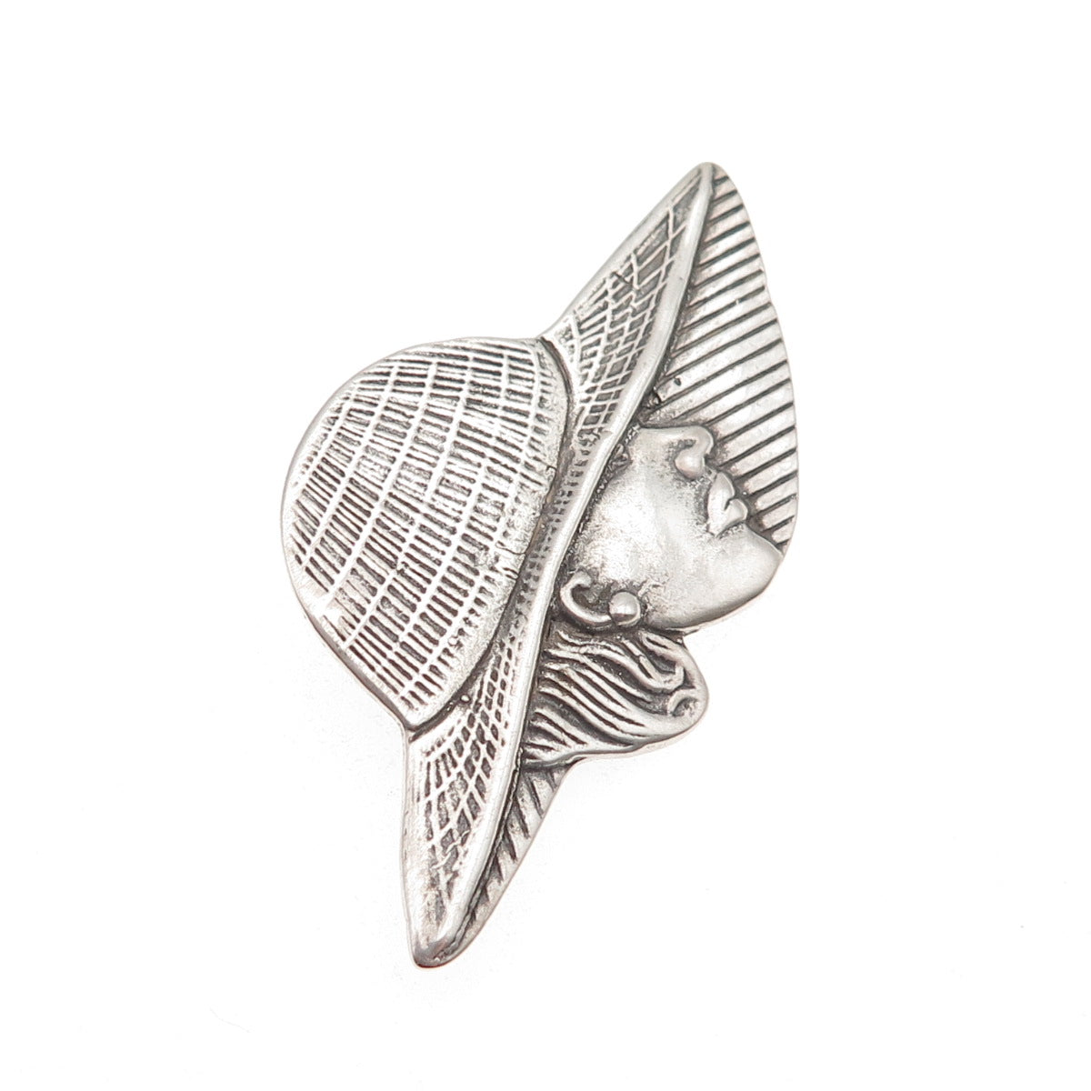 Shube 925 Sterling Silver Vintage Lady in Hat Oxidized Pin Brooch
