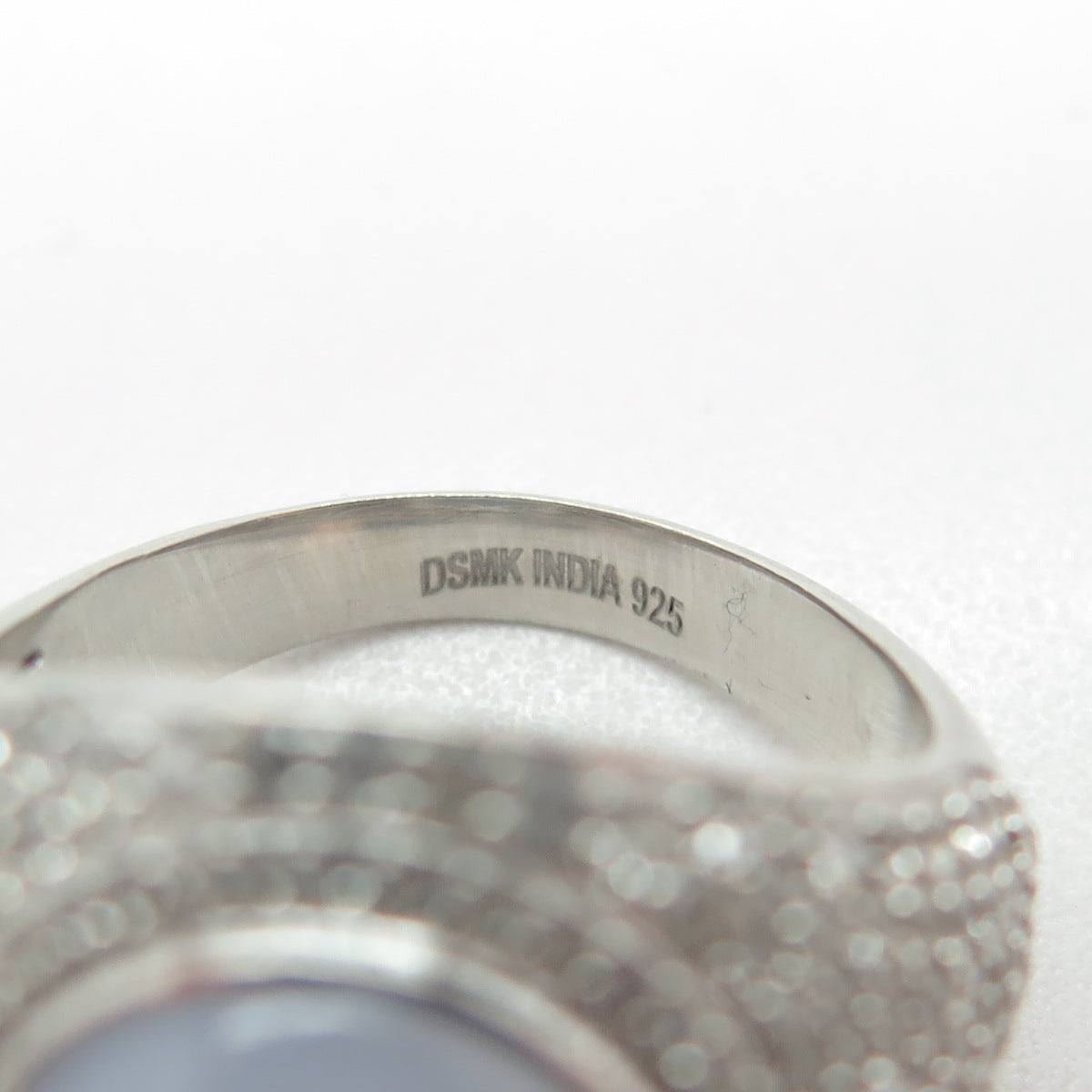 925 Sterling Silver Real Chalcedony Amethyst & White Topaz Ring Size 8.25