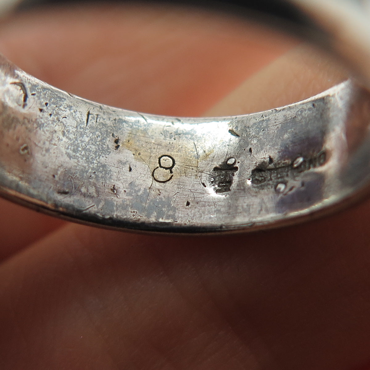 Tommy Long Navajo Old Pawn Sterling Vintage Turquoise Inlay Band Ring Size 8.5