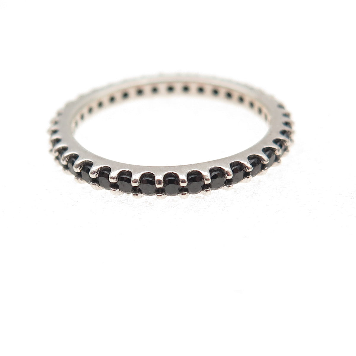 925 Sterling Silver Real Black Spinel Eternity All Around Band Ring Size 5