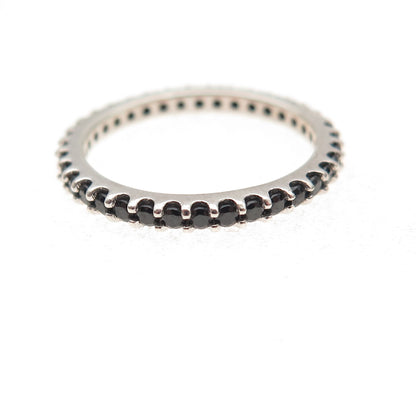 925 Sterling Silver Real Black Spinel Eternity All Around Band Ring Size 5