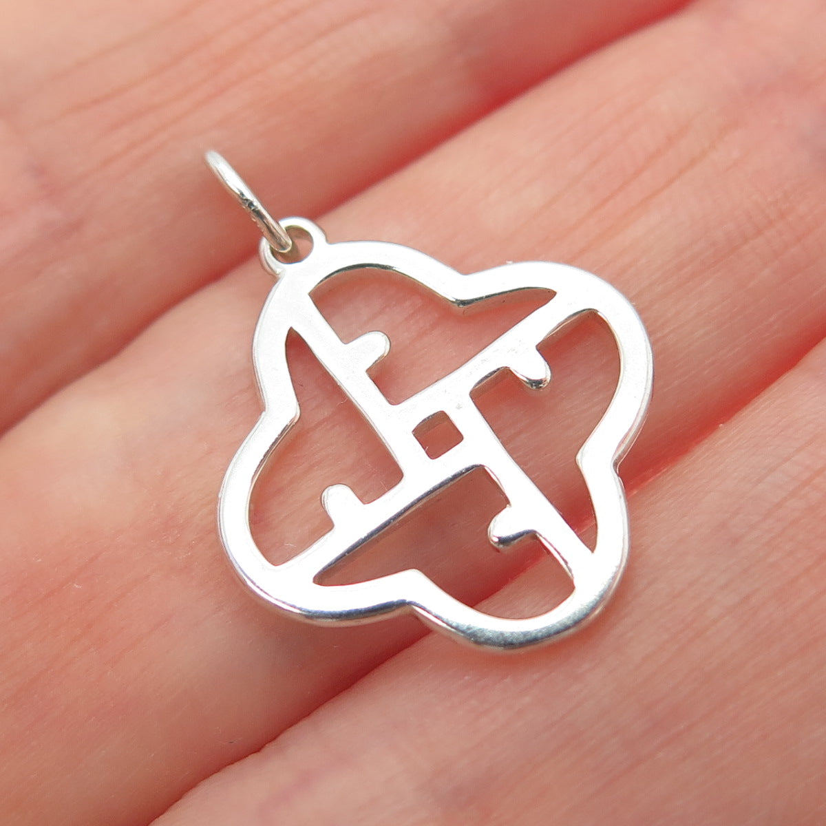 925 Sterling Silver Vintage Clover Letter F Alphabet Minimalist Charm Pendant