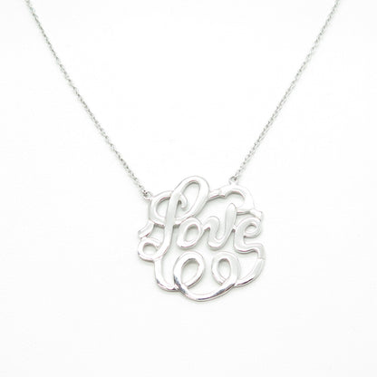 925 Sterling Silver Round-Cut C Z "LOVE" Cable Chain Necklace 16-18"