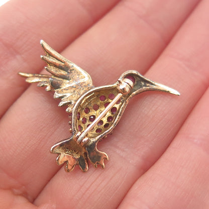 925 Sterling Gold Plated Vintage Real Ruby Hummingbird Brooch (missing 1 stone)