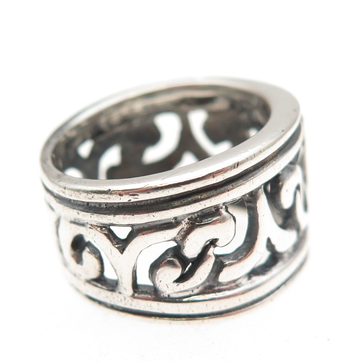 925 Sterling Silver Vintage Italy Real Red Garnet Modernist Oxidized Ring Size 8