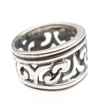 925 Sterling Silver Vintage Italy Real Red Garnet Modernist Oxidized Ring Size 8