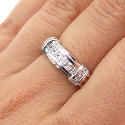 925 Sterling Silver Princess & Round-Cut C Z Ring Size 7.25