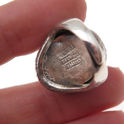 925 Sterling Silver Antique Chinese Lady Filigree Oxidized Poison Ring Size 5.25