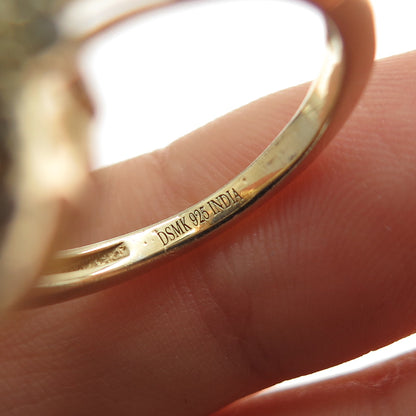 DSMK 925 Sterling Silver Gold Plated Real Diamond & Sapphire Ring Size 9.25