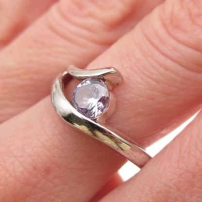Charles Winston 925 Sterling Silver Round-Cut Lavender C Z Overlap Ring Size 7