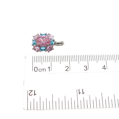 SAI 925 Sterling Silver Blue & Pink C Z Mini Charm Pendant