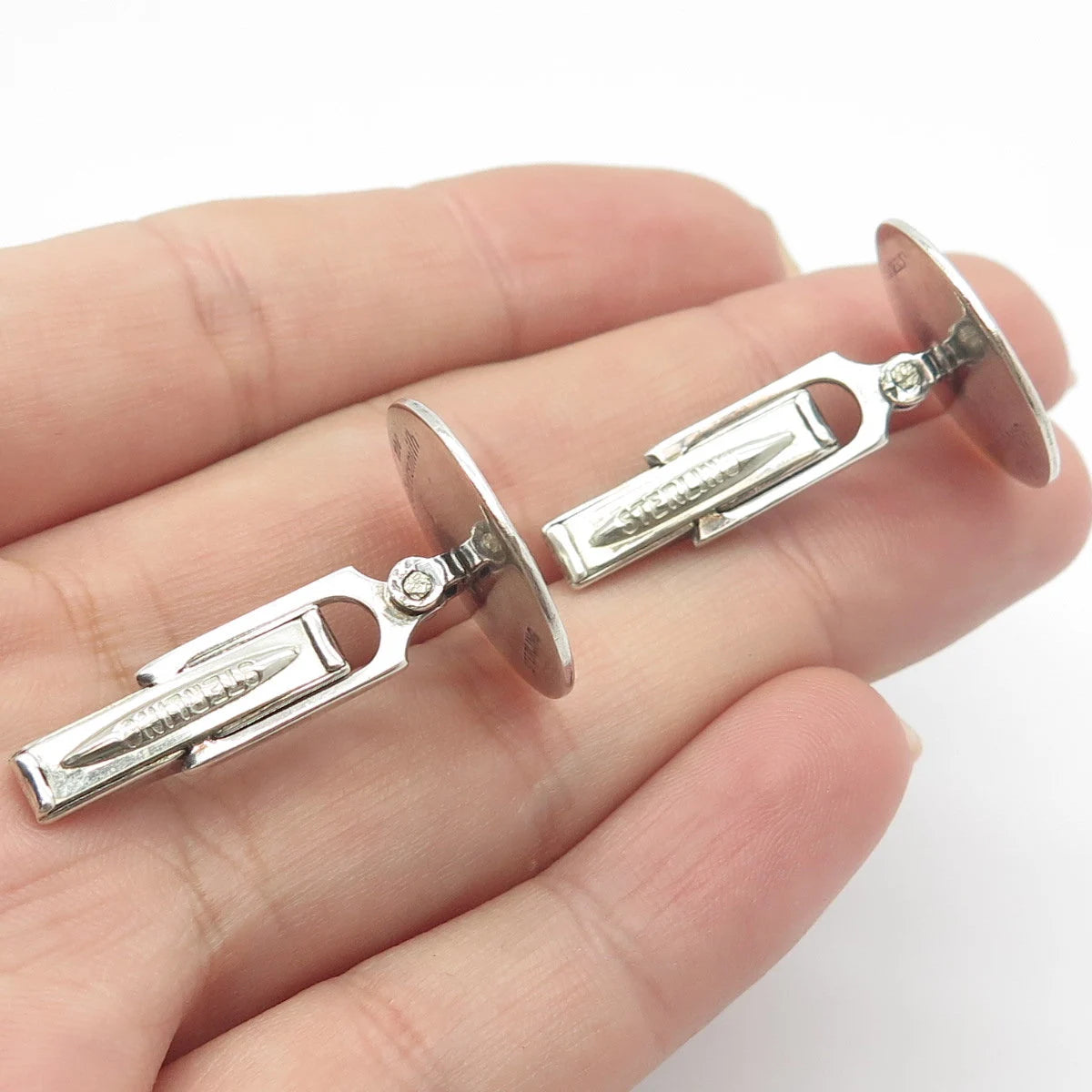 925 Sterling Silver Vintage Silversmith Striped Round Cufflinks