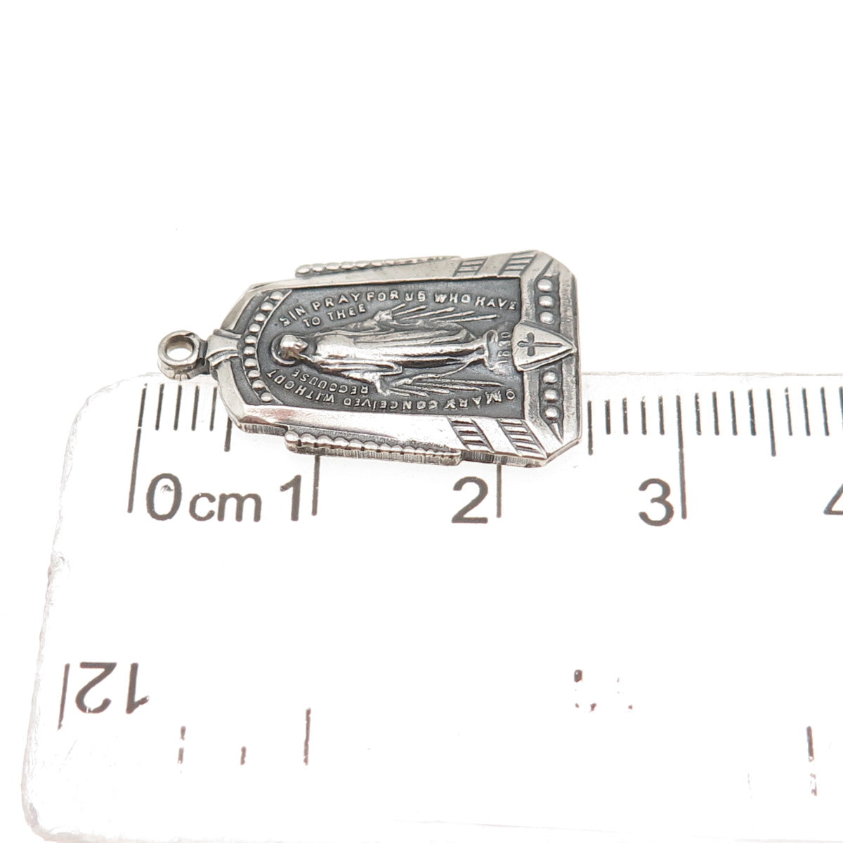925 Sterling Silver Antique Art Deco GK & S St. Mary Oxidized Charm Pendant