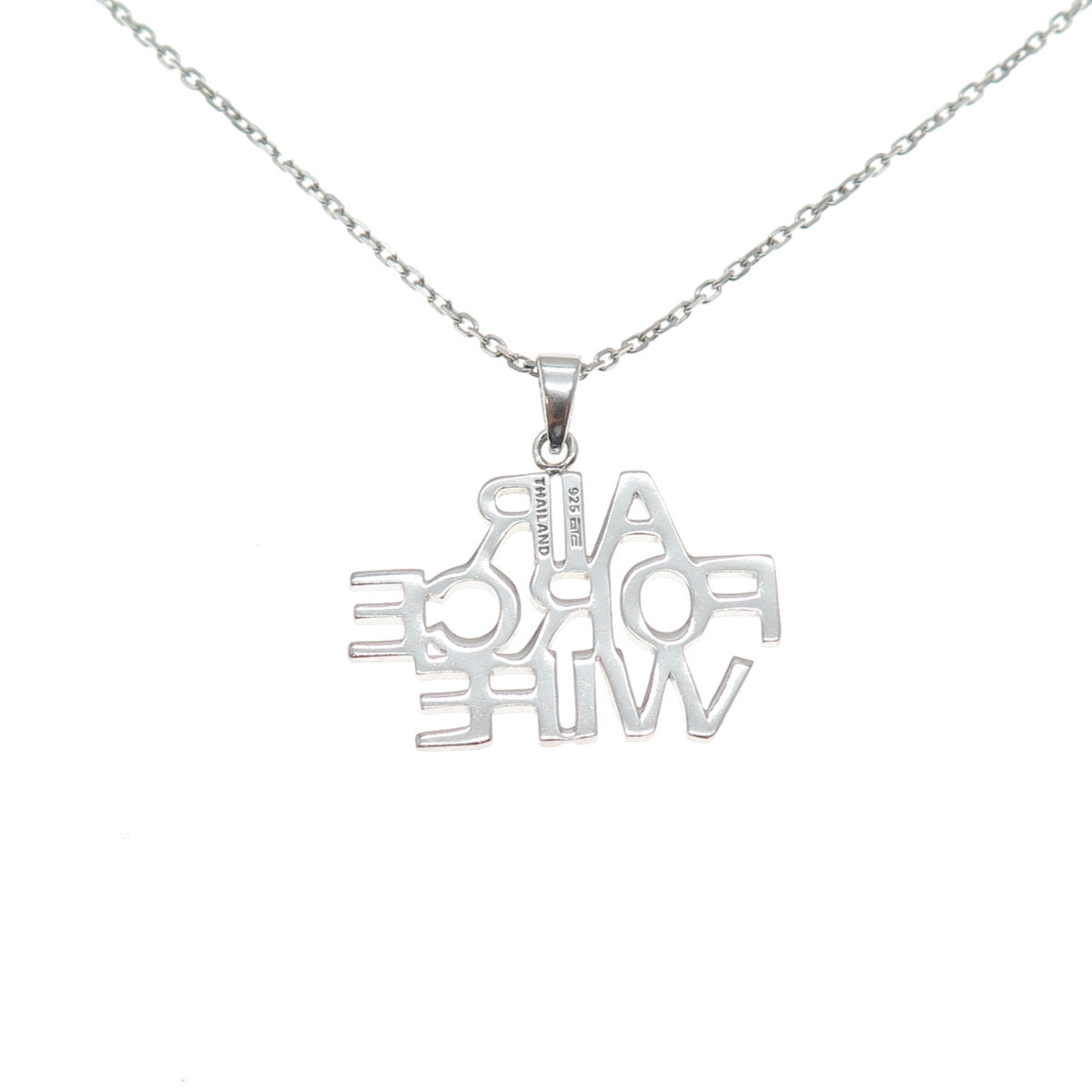 925 Sterling Silver Air Force Wife Pendant Cable Chain Necklace 18"