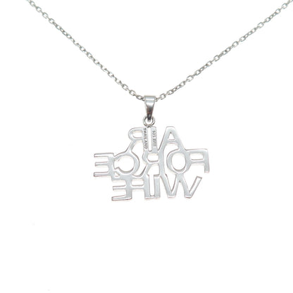 925 Sterling Silver Air Force Wife Pendant Cable Chain Necklace 18"