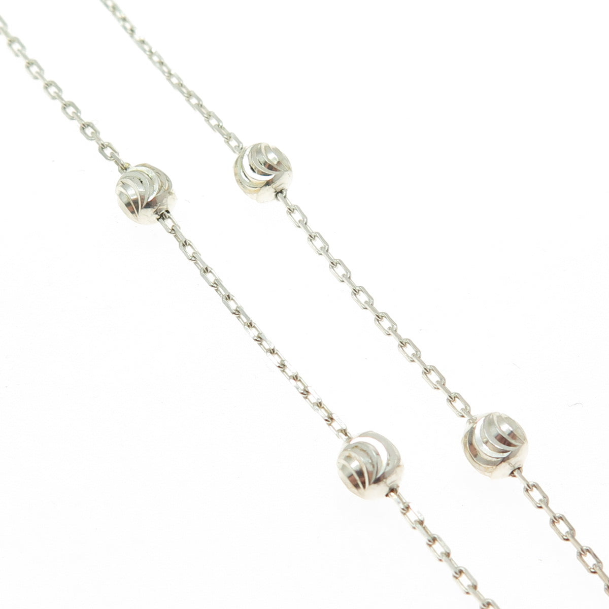 925 Sterling Silver Italy Diamond-Cut Ball By The Yard Chain Necklace 18"