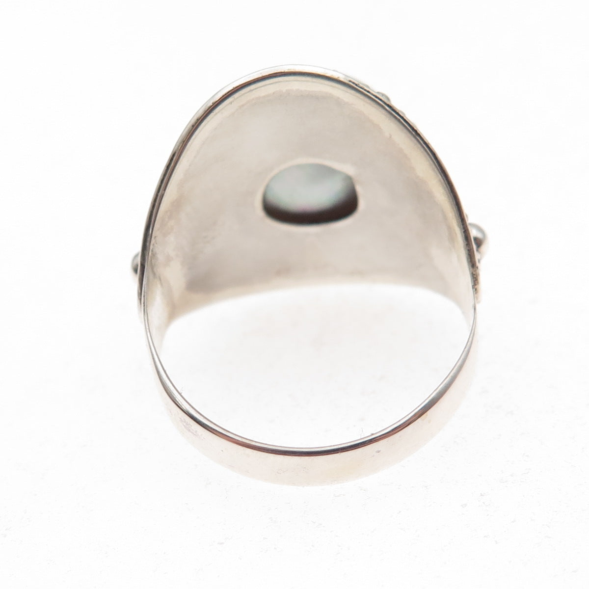 925 Sterling Silver Vintage Real Pearl Modernist Beaded Oxidized Ring Size 9.25