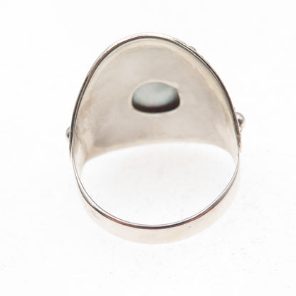 925 Sterling Silver Vintage Real Pearl Modernist Beaded Oxidized Ring Size 9.25