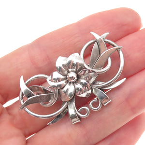 Harry S Bick 925 Sterling Silver Vintage Floral Oxidized Pin Brooch