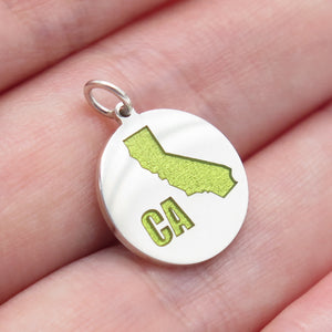 925 Sterling Silver Enamel California State Map Round Minimalist Charm Pendant