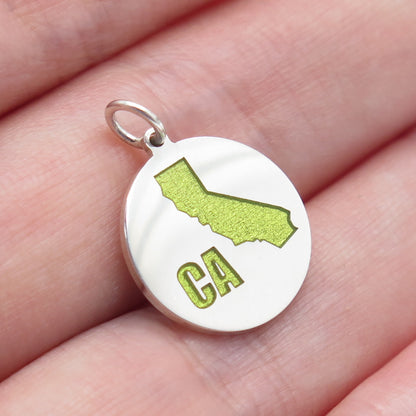 925 Sterling Silver Enamel California State Map Round Minimalist Charm Pendant