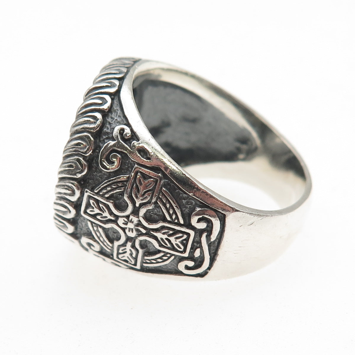 Secretium 925 Sterling Silver Vintage Saint Patrick Celtic Oxidized Ring Size 12