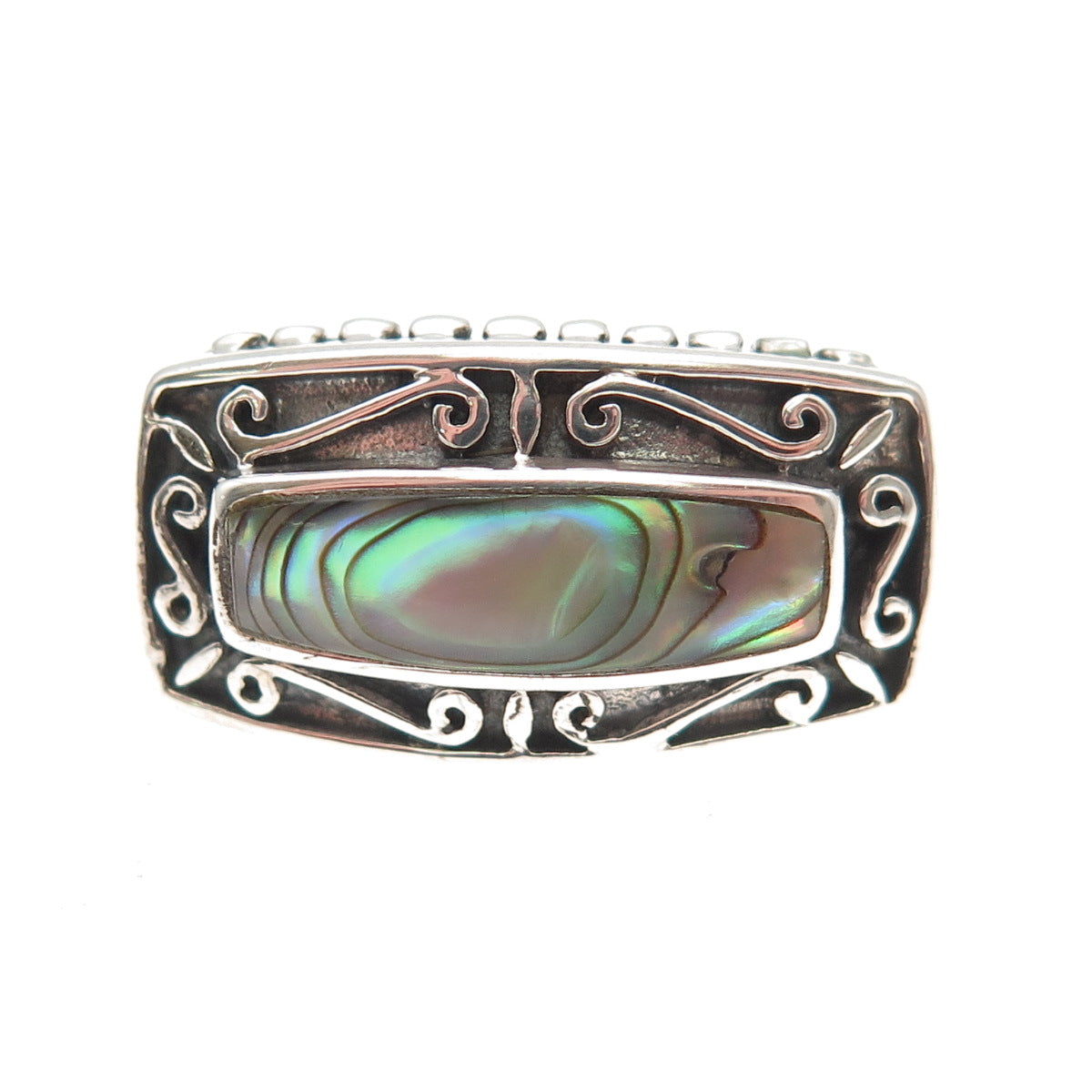 CFJ Collins Fine 925 Sterling Silver Vintage Real Abalone Shell Ring Size 6.25