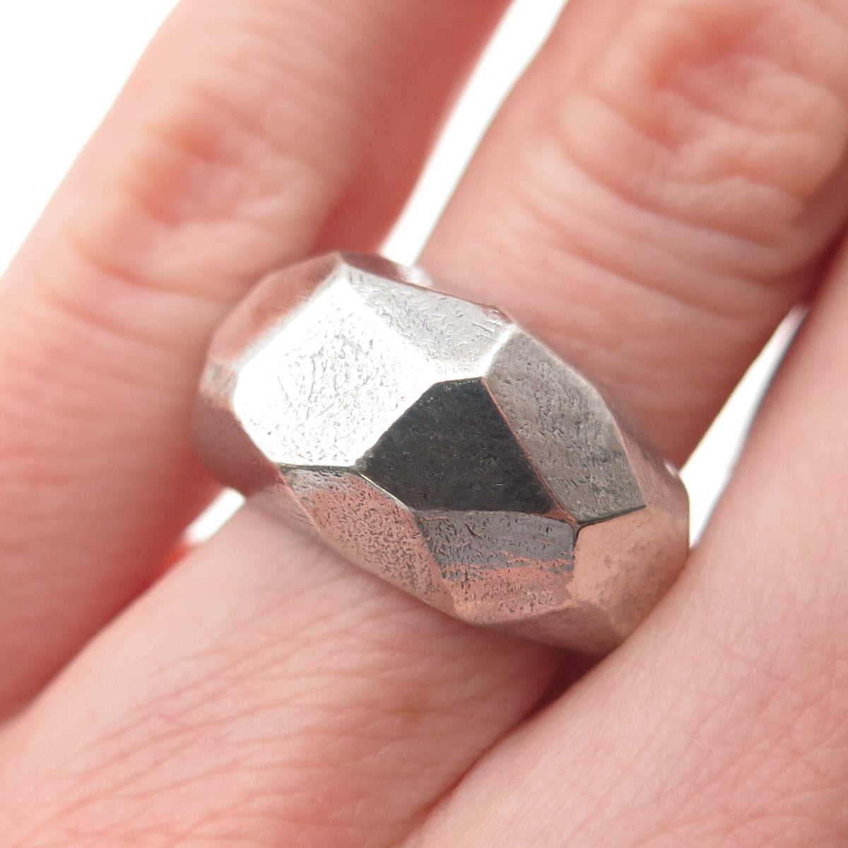 925 Sterling Silver Vintage Modernist Geometric Dome Oxidized Ring Size 6