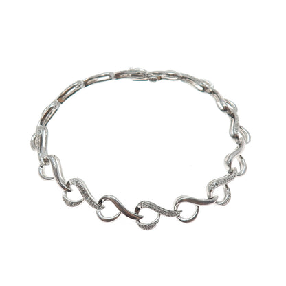 SUN 925 Sterling Silver Real Round-Cut Diamond Heart Link Bracelet 7"