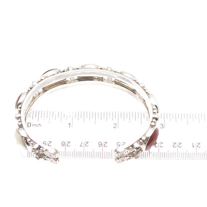 SAJEN Sterling Silver Vintage Real Multi-Gem Moon Face Adjustable Bracelet 6.75"