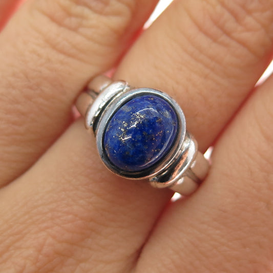 ROSS SIMONS 925 Sterling Silver Vintage Real Lapis Modernist Ring Size 7.25